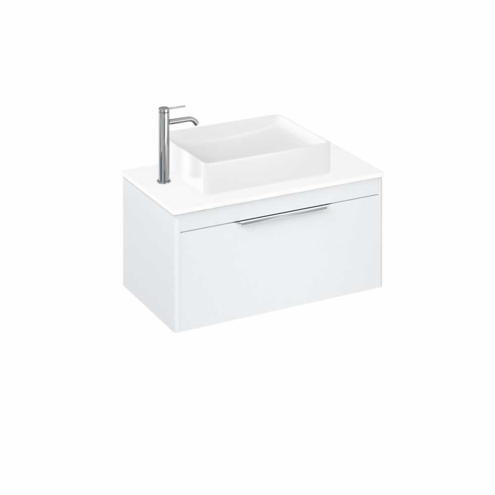 Shoreditch 85cm single drawer Matt White with White Worktop and Quad Countertop Basin